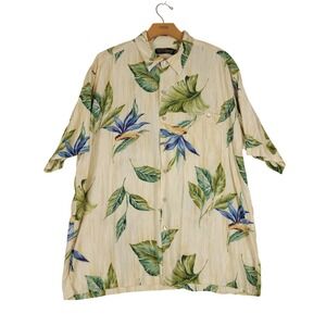 Tori Richard Honolulu Aloha Shirt XL‎ Tropical Floral Bird of Paradise Cream